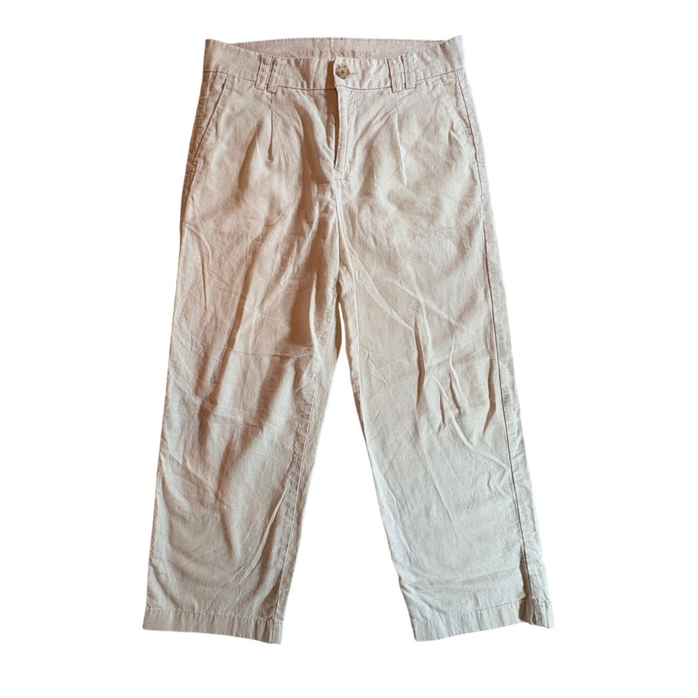 American Eagle Stovepipe Crop Pants Womens 2 Beige Linen Cotton Straight Leg